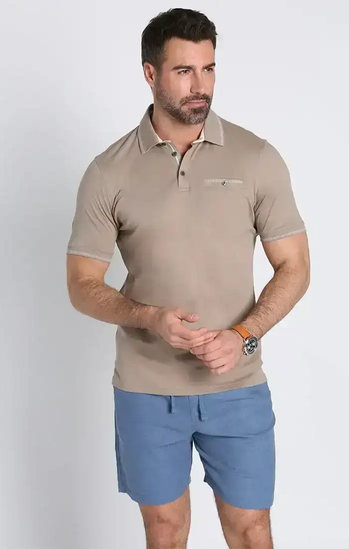 Image of Beige Carlyle Luxe Interlock Polo