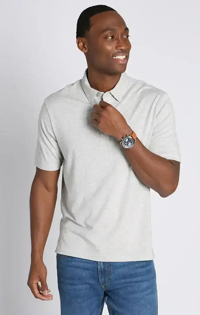 Image of Grey Cotton Modal Polo Shirt