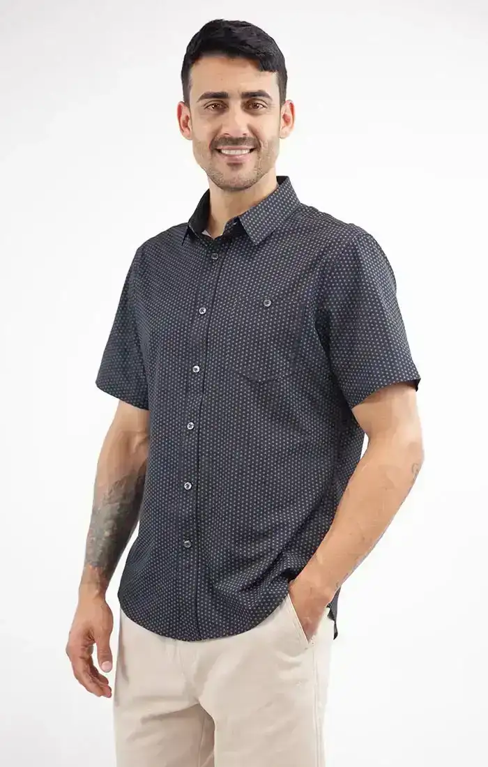 Image of Black Printed Short Sleeve Poly Spandex Tech Shirt