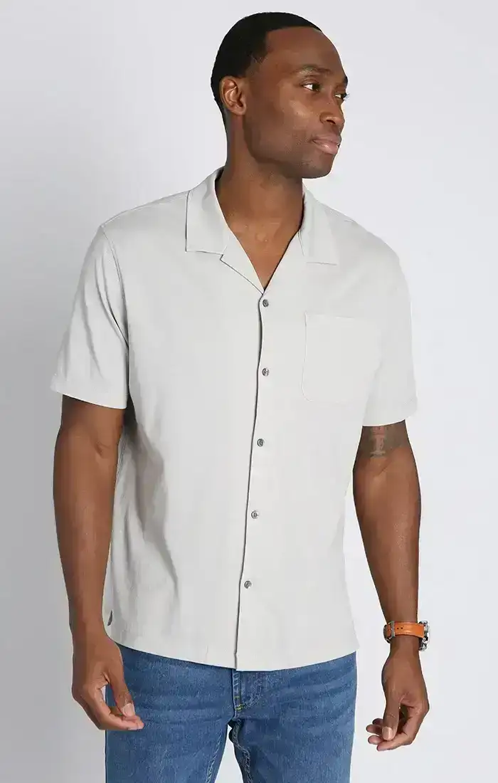 Image of Silver Short Sleeve Knit Oxford Camp Shirt