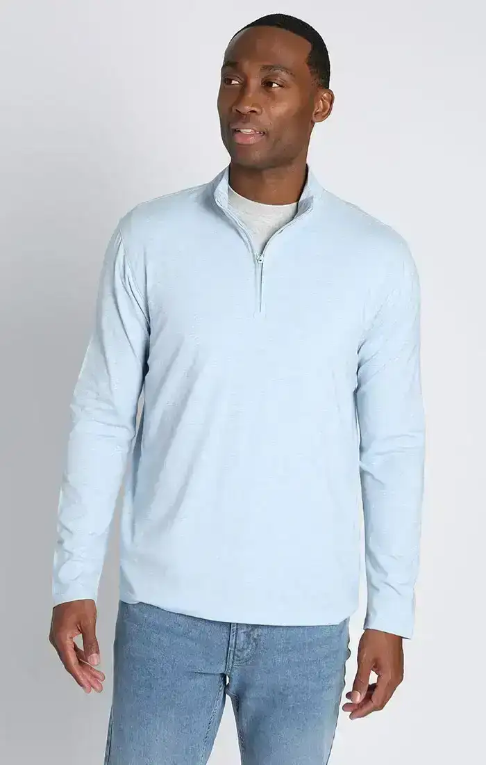 Image of Blue Cotton Modal Quarter Zip Pullover