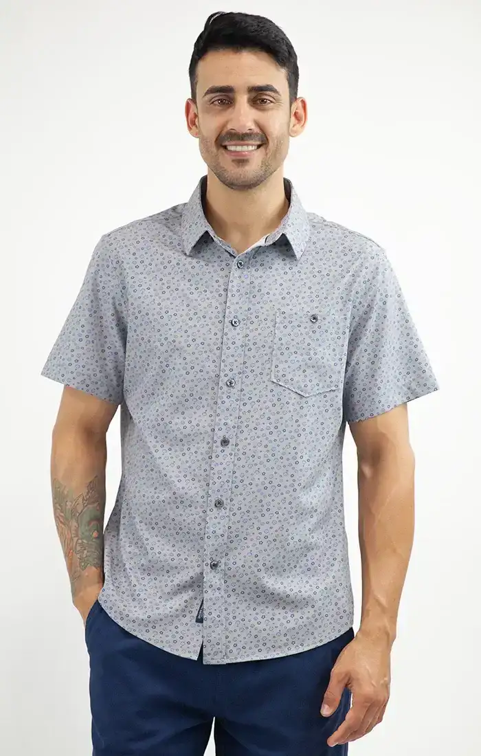 Image of Grey Printed Short Sleeve Poly Spandex Tech Shirt