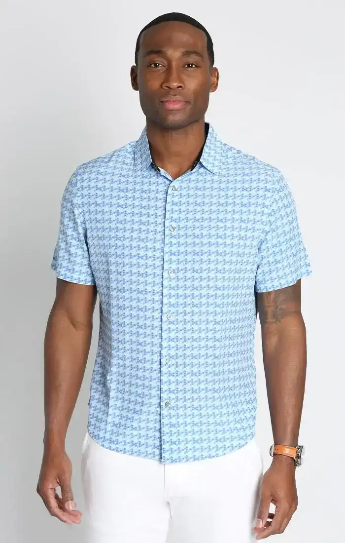 Image of Light Blue Scale Print Gravityless Short Sleeve Shirt
