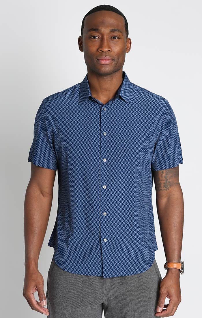 Image of Blue Geo Print Gravityless Short Sleeve Shirt