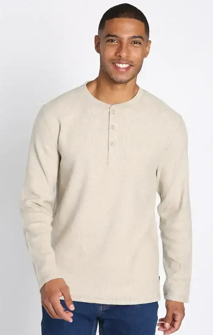 Image of Ivory Brushed Waffle Long Sleeve Henley