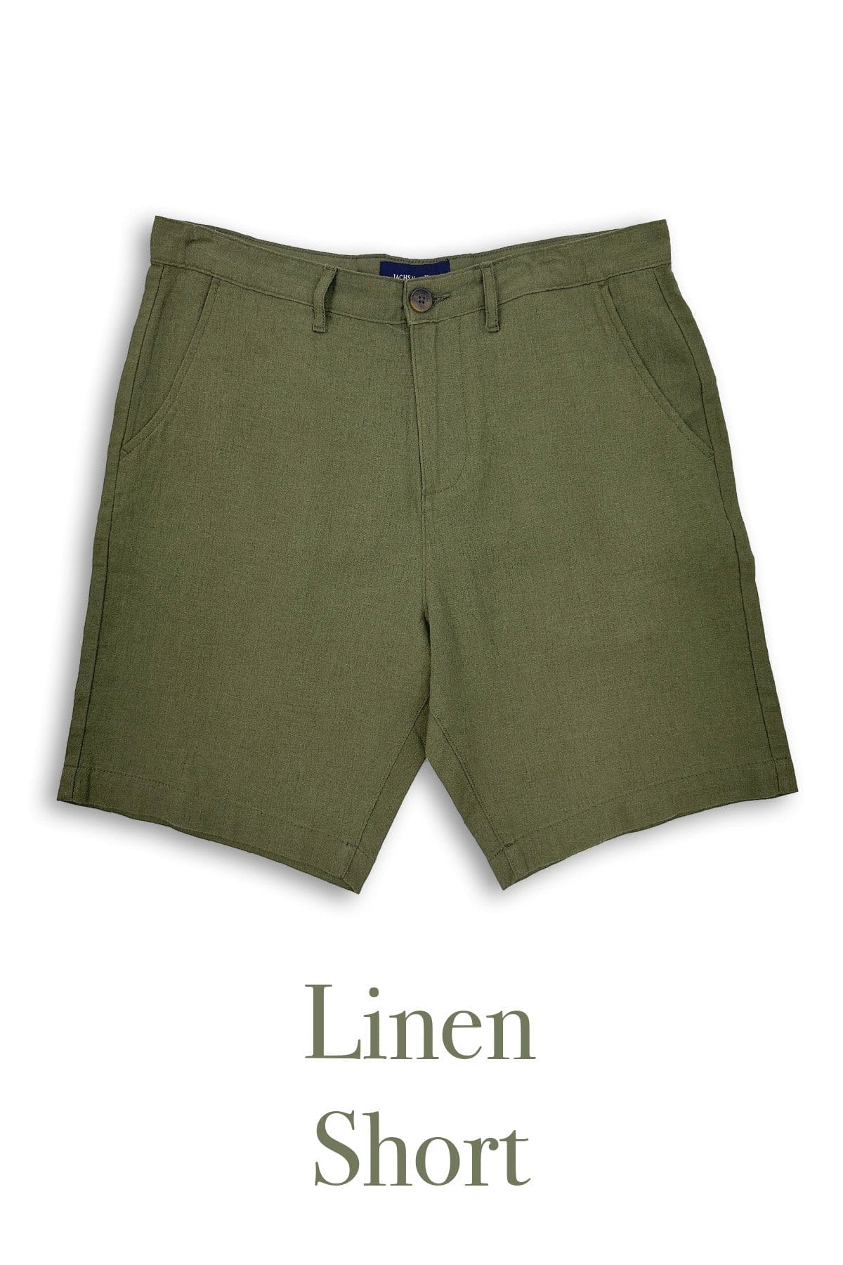 green linen blend flat front short