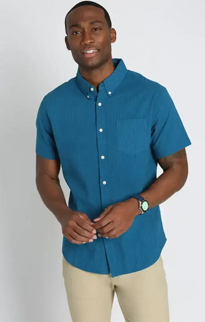 Image of Blue Seersucker Short Sleeve Shirt