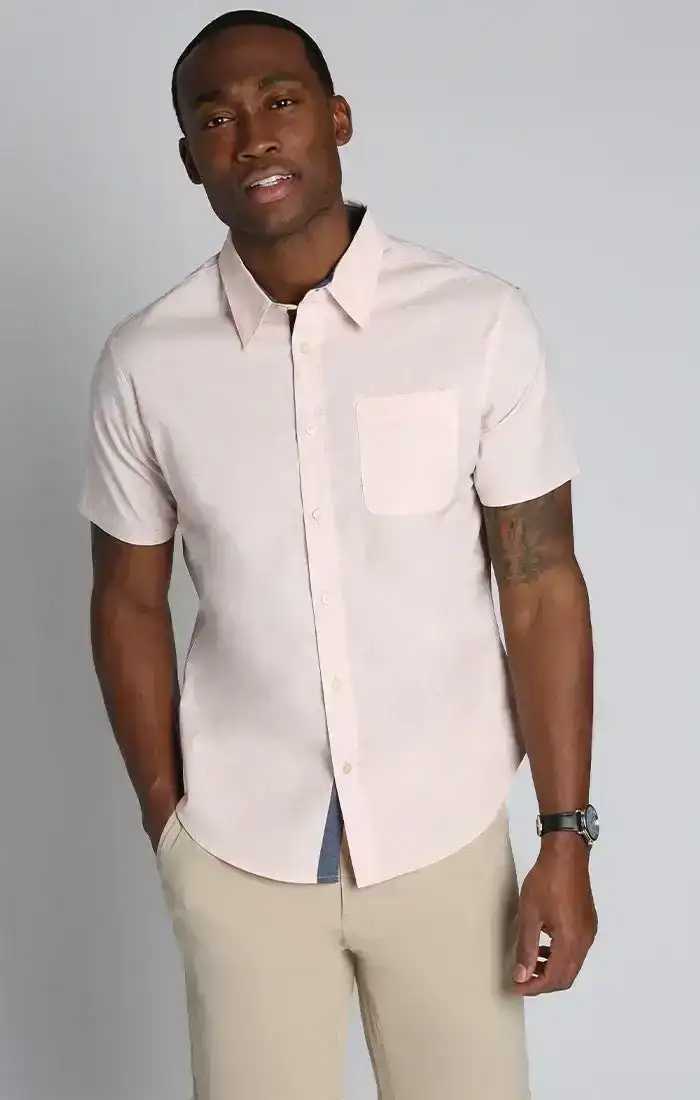 Image of Pink Printed Stretch Short Sleeve Shirt