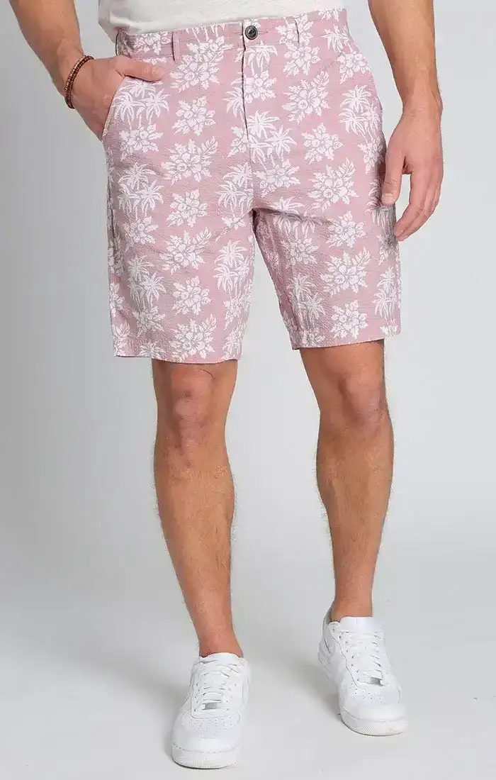 Image of Pink Tropical Print Seersucker Short