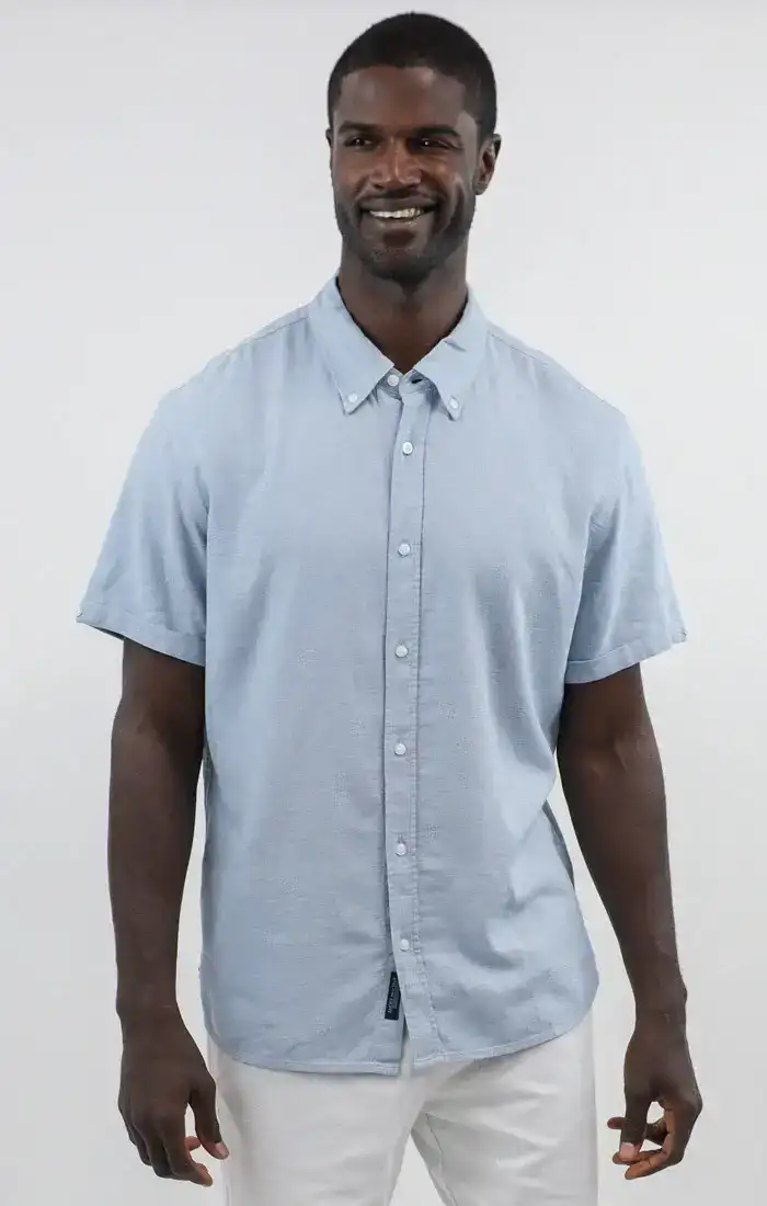 Image of Light Blue Linen Blend Noho Short Sleeve Shirt