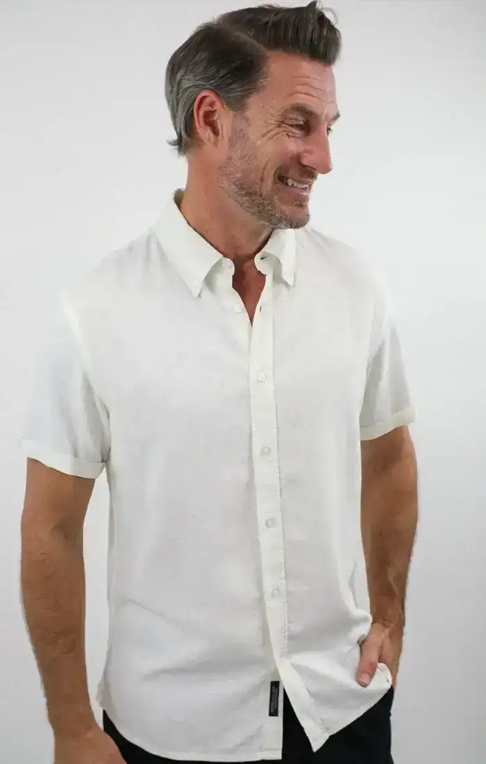 Image of White Linen Blend Noho Short Sleeve Shirt