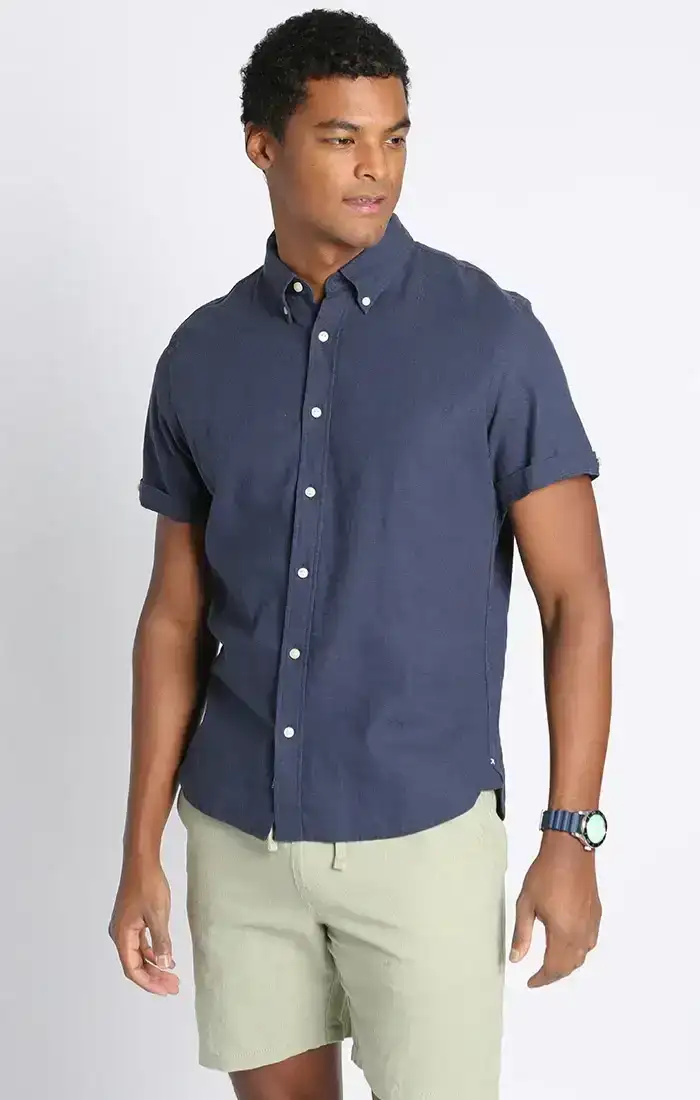 Image of Indigo Linen Blend Noho Short Sleeve Shirt