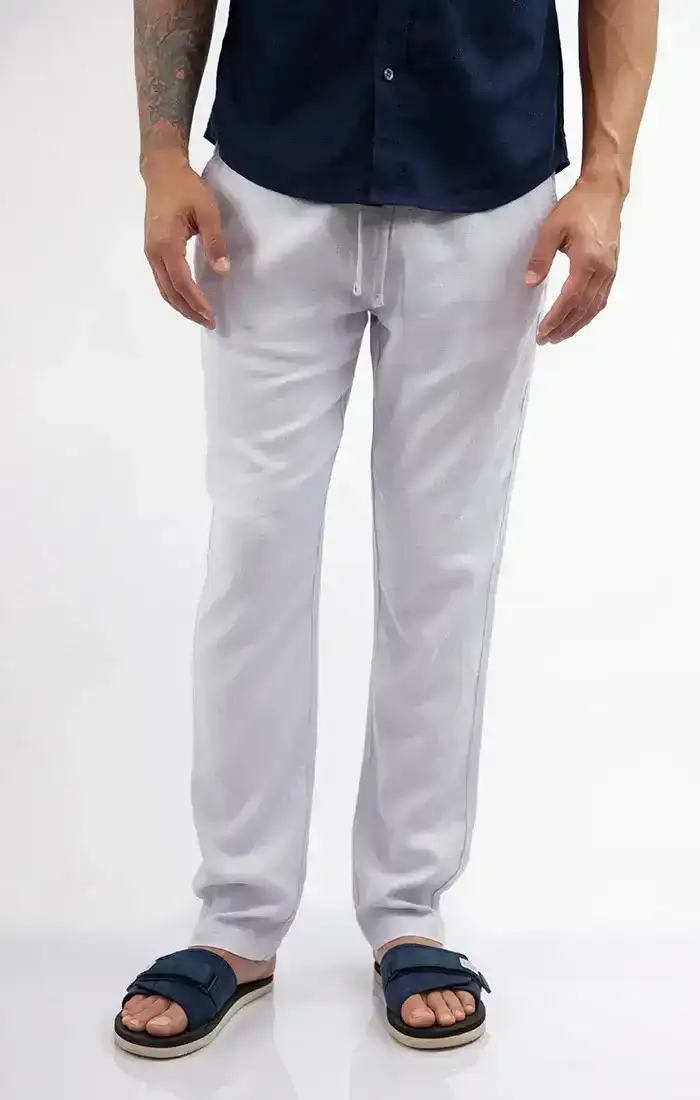 Image of Light Grey Linen Viscose Pull On Beach Pant