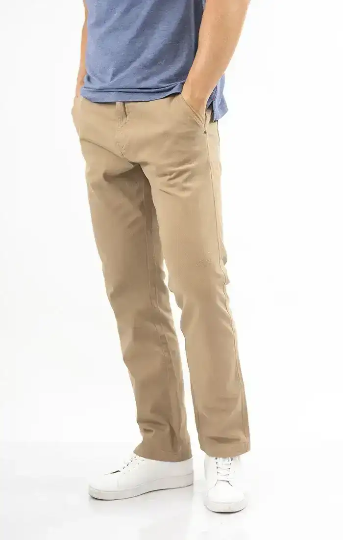 Image of Khaki Straight Fit Stretch Bull Denim Pant