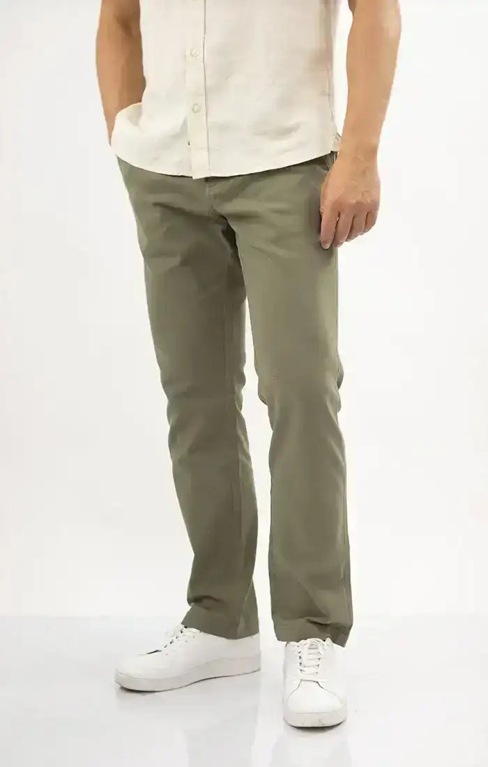 Image of Olive Straight Fit Stretch Bull Denim Pant