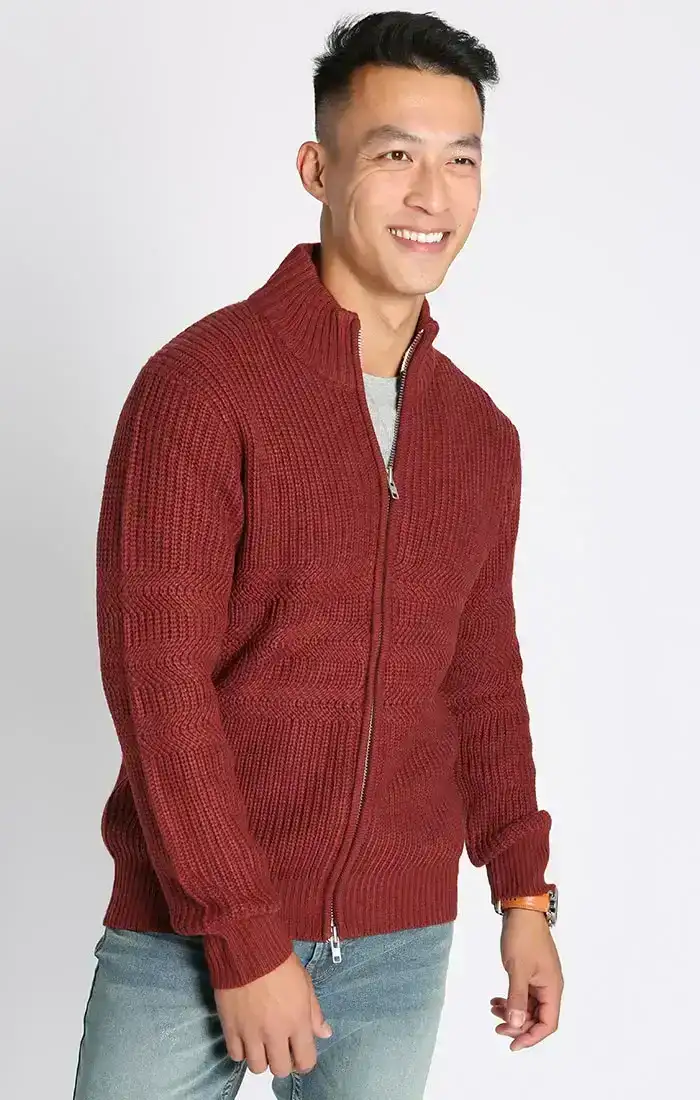 Image of Red Full Zip Mockneck Sweater