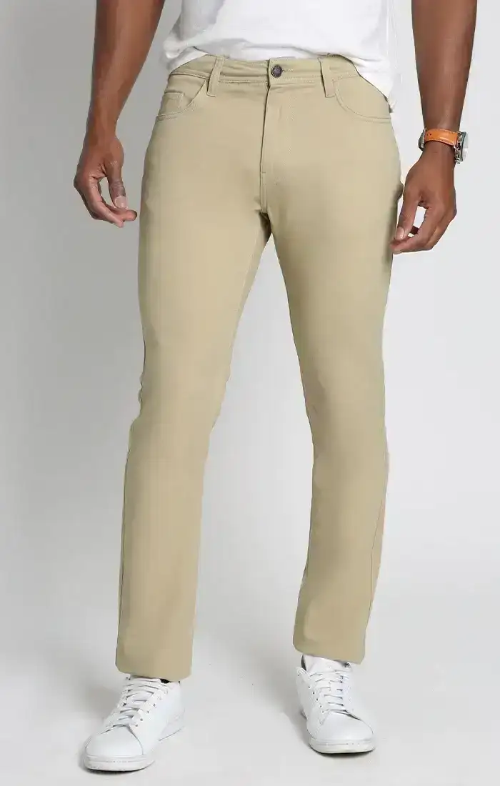 Image of Khaki Stretch Straight Fit 5 Pocket Twill Pant