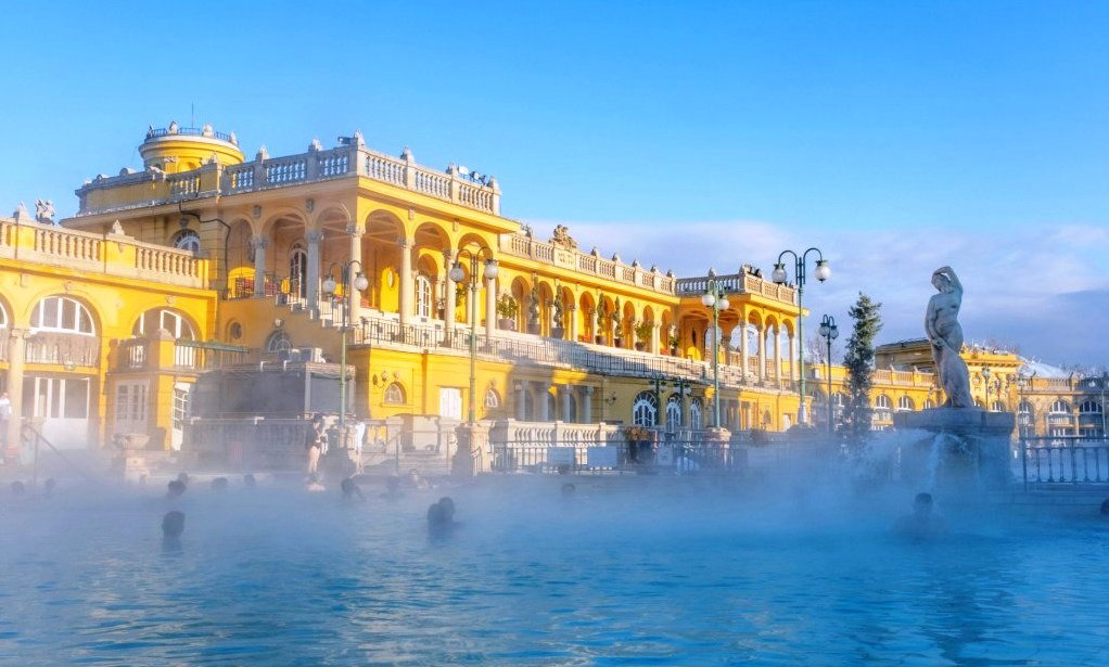 Steam rising from the thermal baths