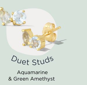 Duet Studs Aquamarine & Green Amethyst