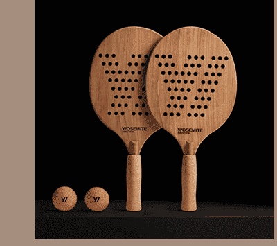 Y/OSEMITE ETCHED TEAK PADDLEBALL SET