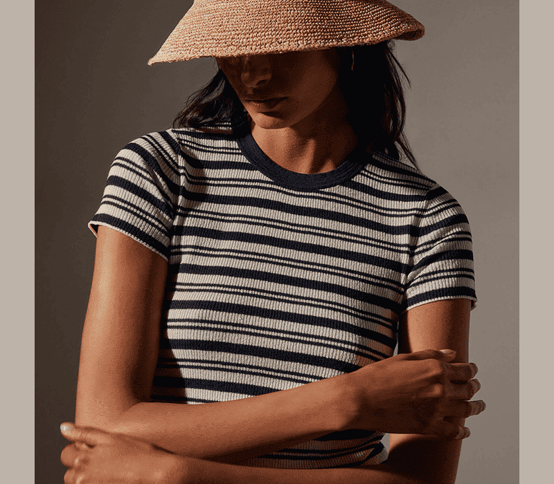 STRETCH LINEN RIBBED TEE