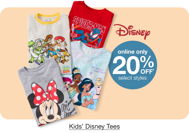 online only 20% off* select styles Kids' Disney Tees