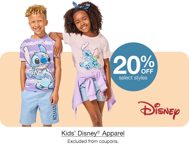 20% off select styles Kids' Disney Apparel, Excluded from coupons.