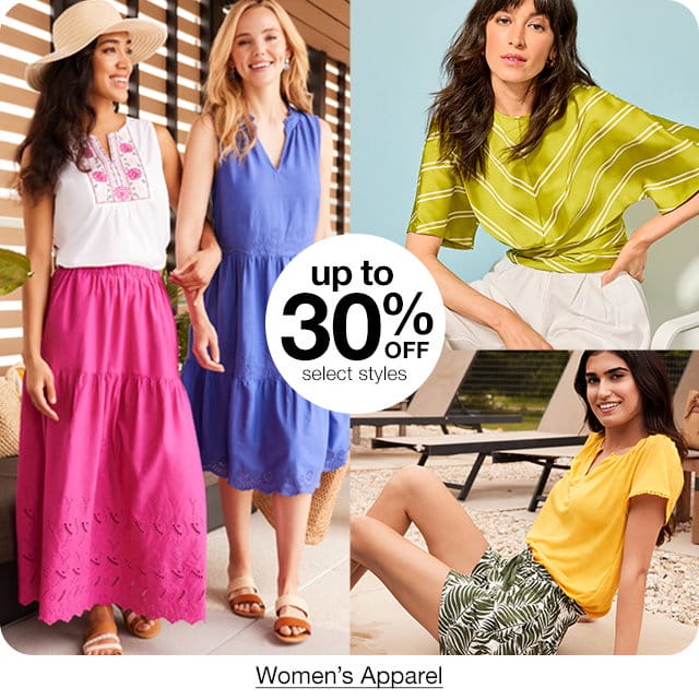 up to 30% off select styles Women's Apparel