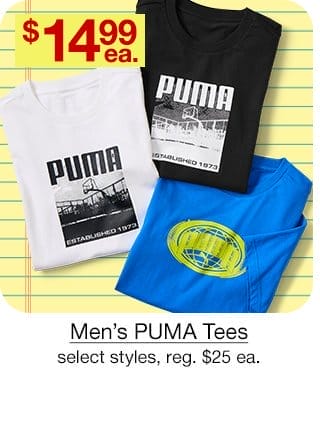 \\$14.99 each Men's PUMA Tees, select styles, regular \\$25 each