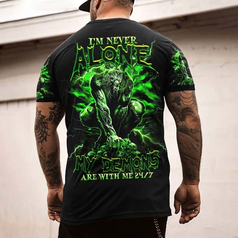 Men's I'M NOT ALONE MY DEMONS ARE WITH ME Beast Print Tees