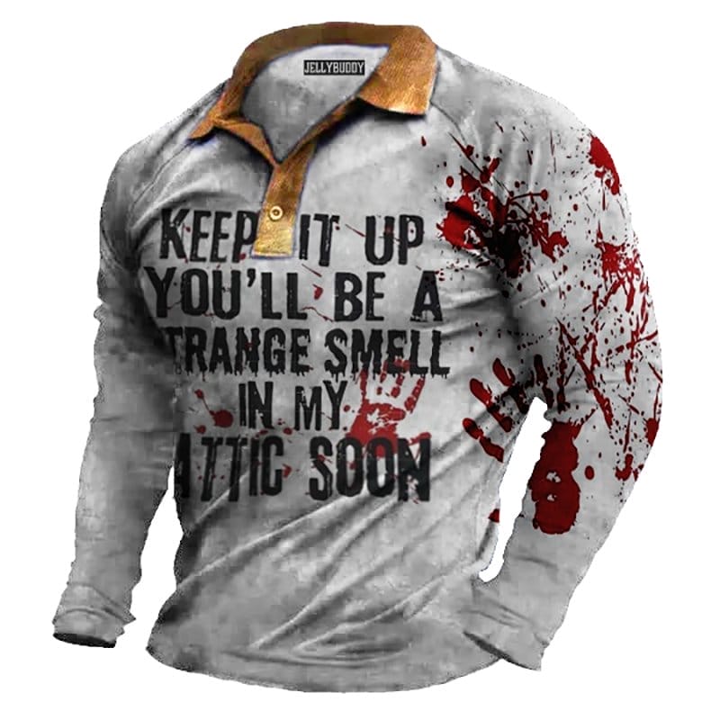 Men's You'll Be A Strange Smell In My Attic Soon Print Long Sleeve Polo Shirt