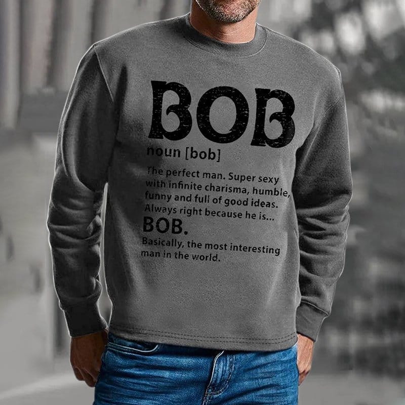 Men's Casual BOB Noun Print Long Sleeve T-Shirt