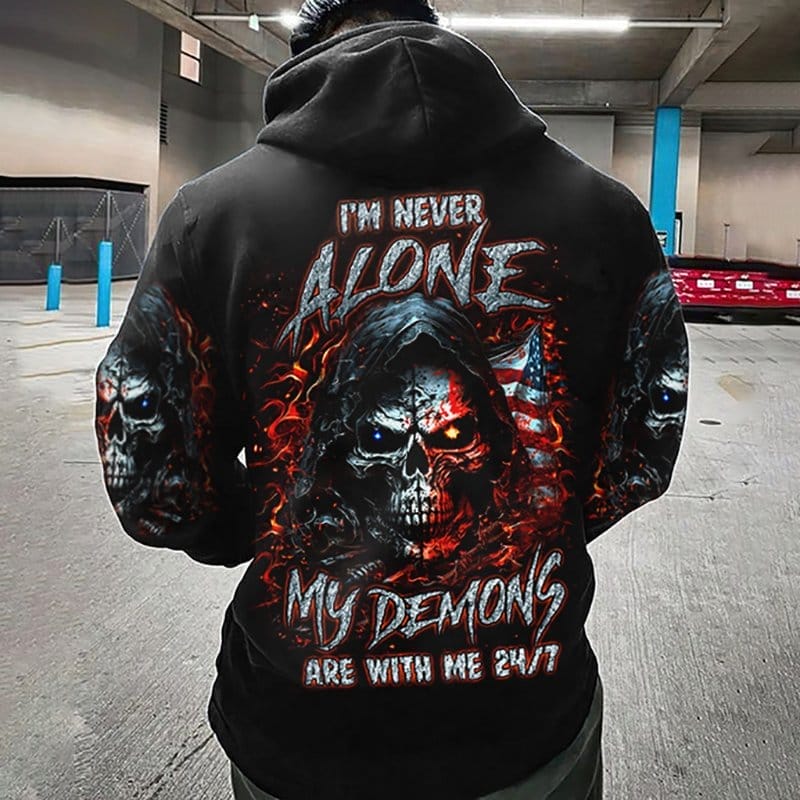 Men's Reaper I'm Never Alone My Demons Are With Me Print Hoodie