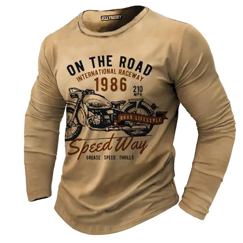 Men's Retro Motorcycle On The Road 1986 Speed Way Long Sleeve Tees