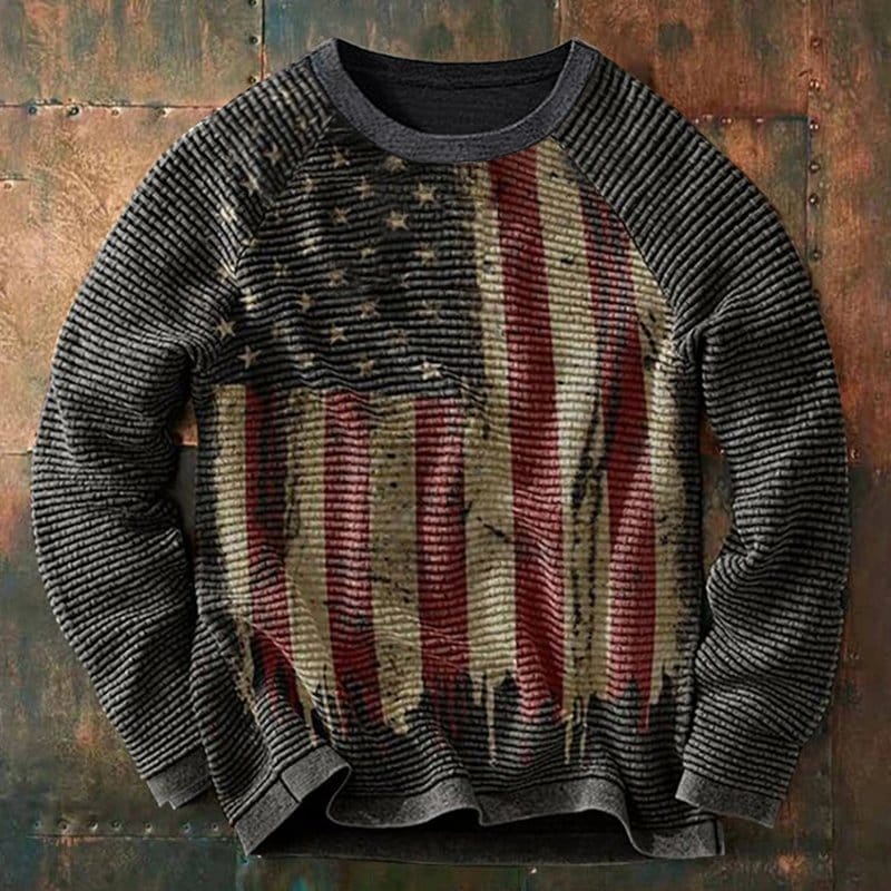 Men's Retro American Flag Print Raglan Sleeve Sweatshirt