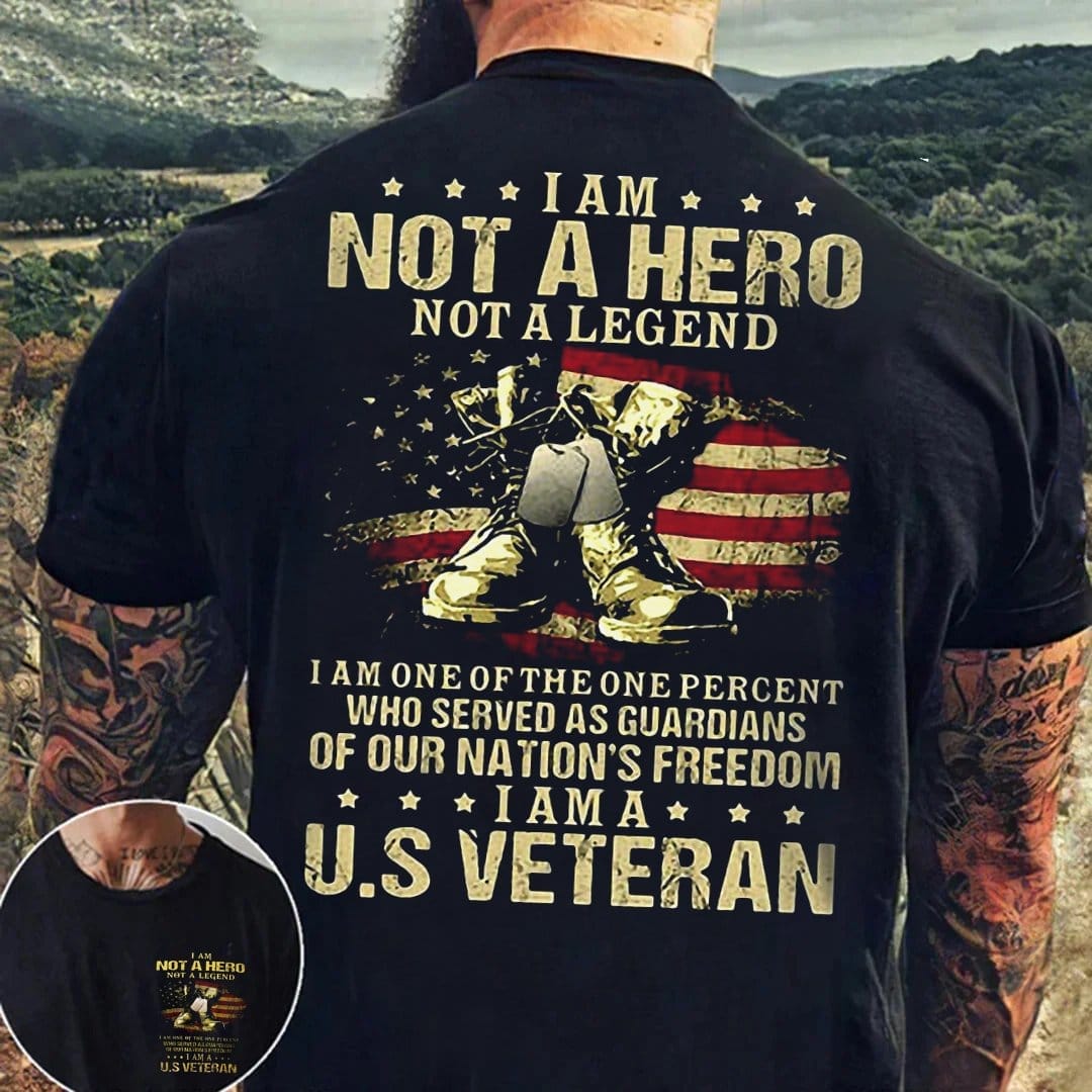 Mens I'm Not A Hero USA Veteran Flag Print Short Sleeve Tees