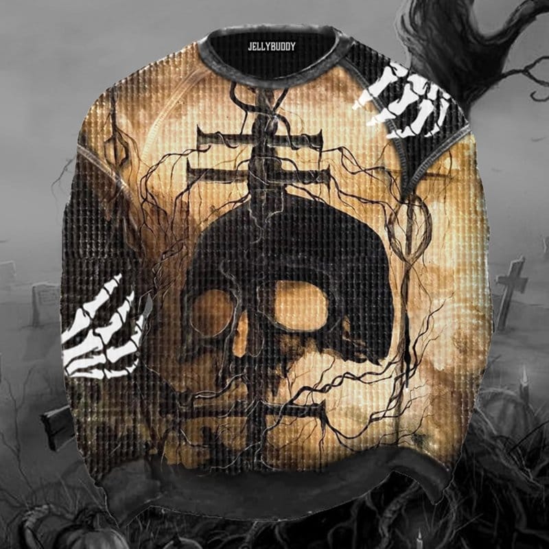 Men's Vintage Skull Print Round Neck Long Sleeve T-Shirt