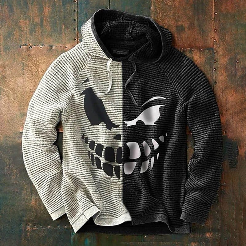 Men's Halloween Pumpkin Print Colorblock Pullover Hoodie