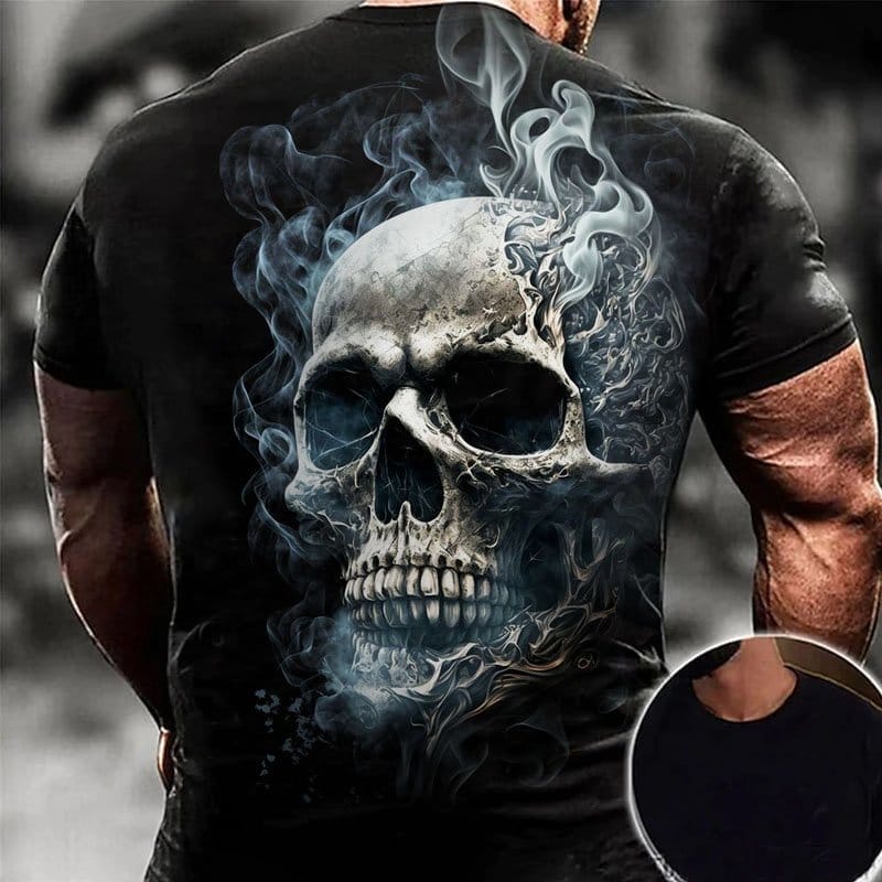 Men's Retro Smoke Skull Graphic Print Casual Short Sleeve T-Shirt