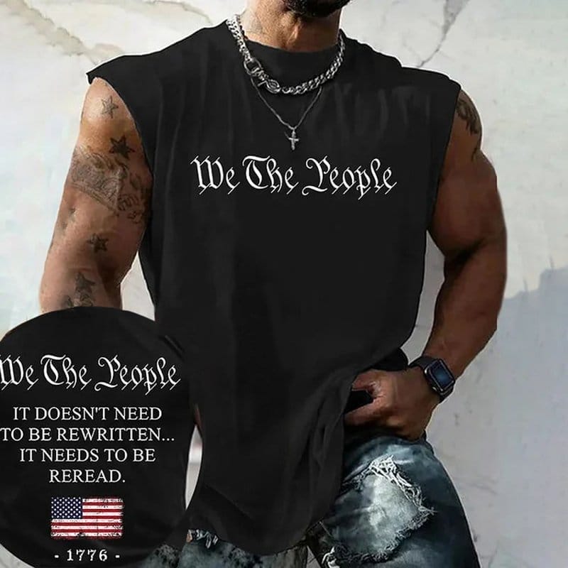 Men's We The People It Needs To Be Reread Print Patriotic Tank Top
