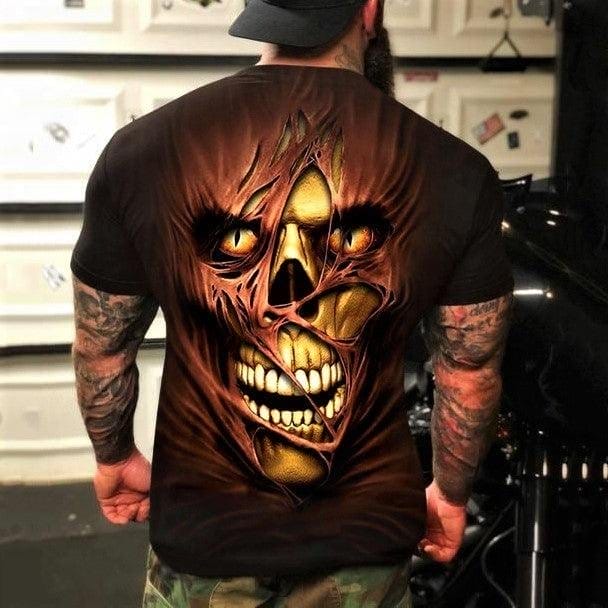 Mens 3D Skull Print Short Sleeve T-Shirt