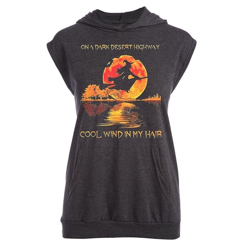 Women's On A Dark Desert Highway Cool Wind In My Hair Hooded Tank Top