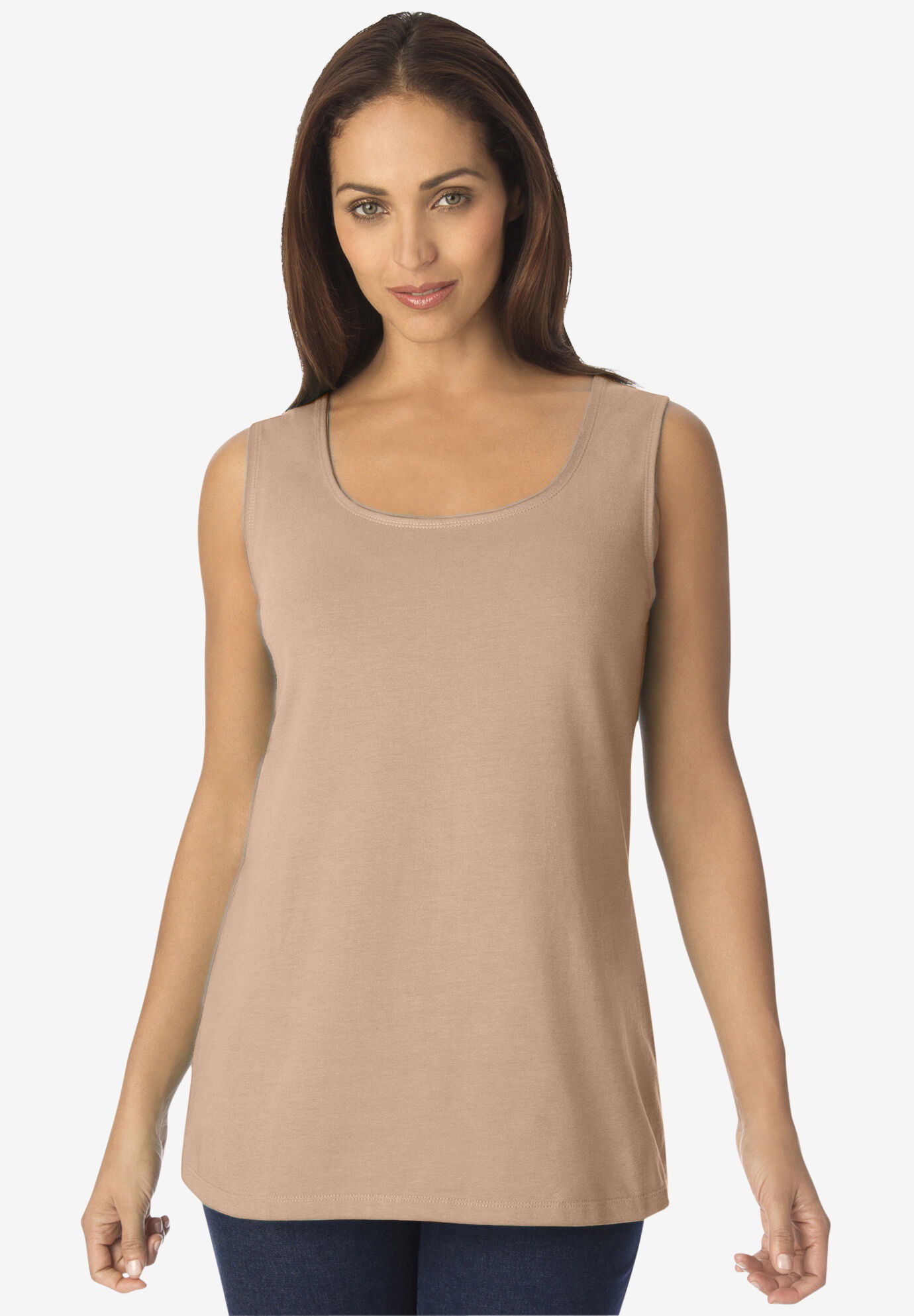 Stretch Cotton Horseshoe Neck Tank\ufeff