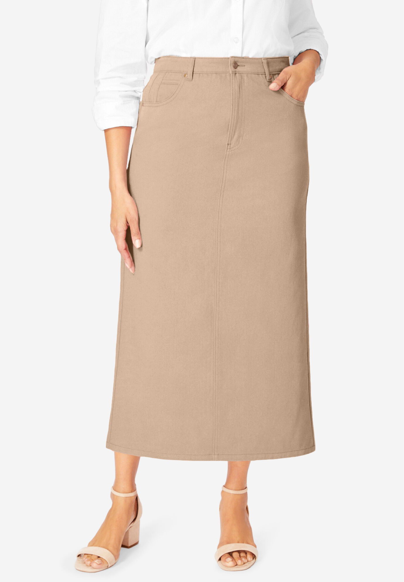 Classic Cotton Denim Midi Skirt\ufeff