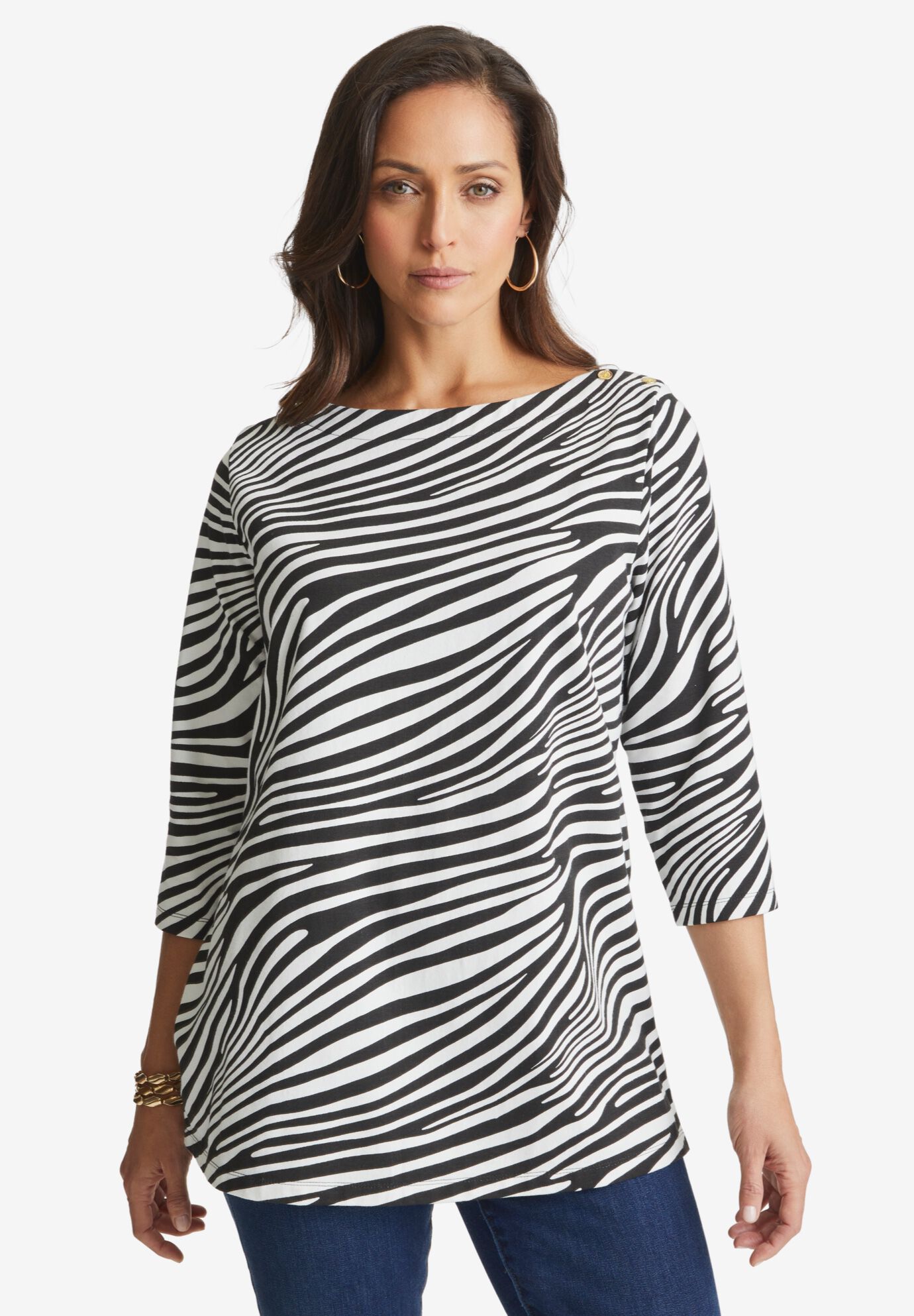 Stretch Cotton Boatneck Tunic\ufeff