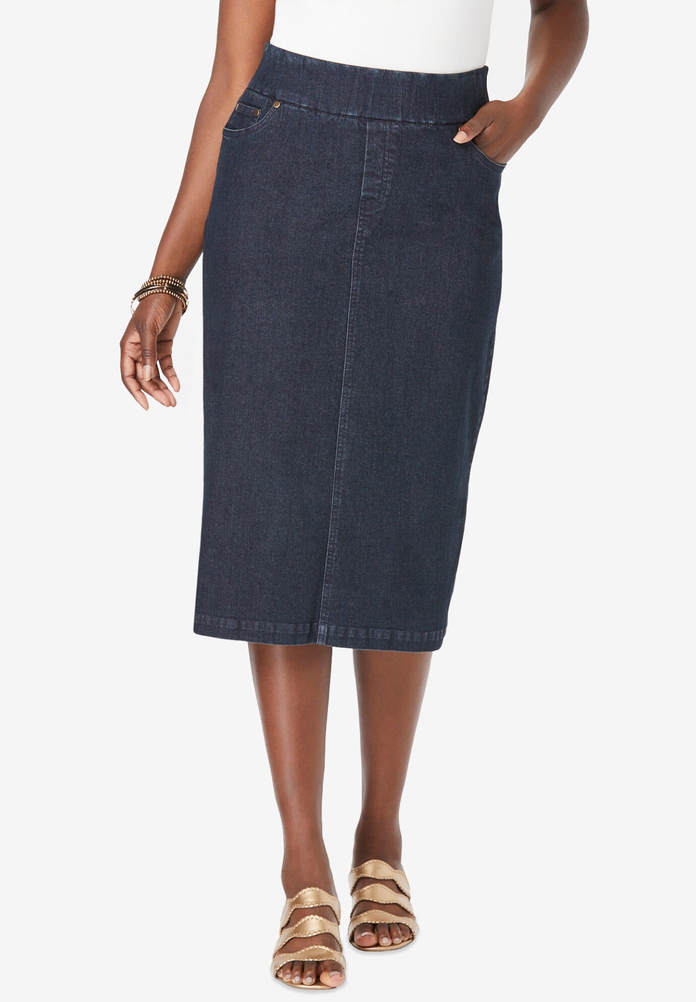 Comfort Waist Stretch Denim Midi Skirt\ufeff