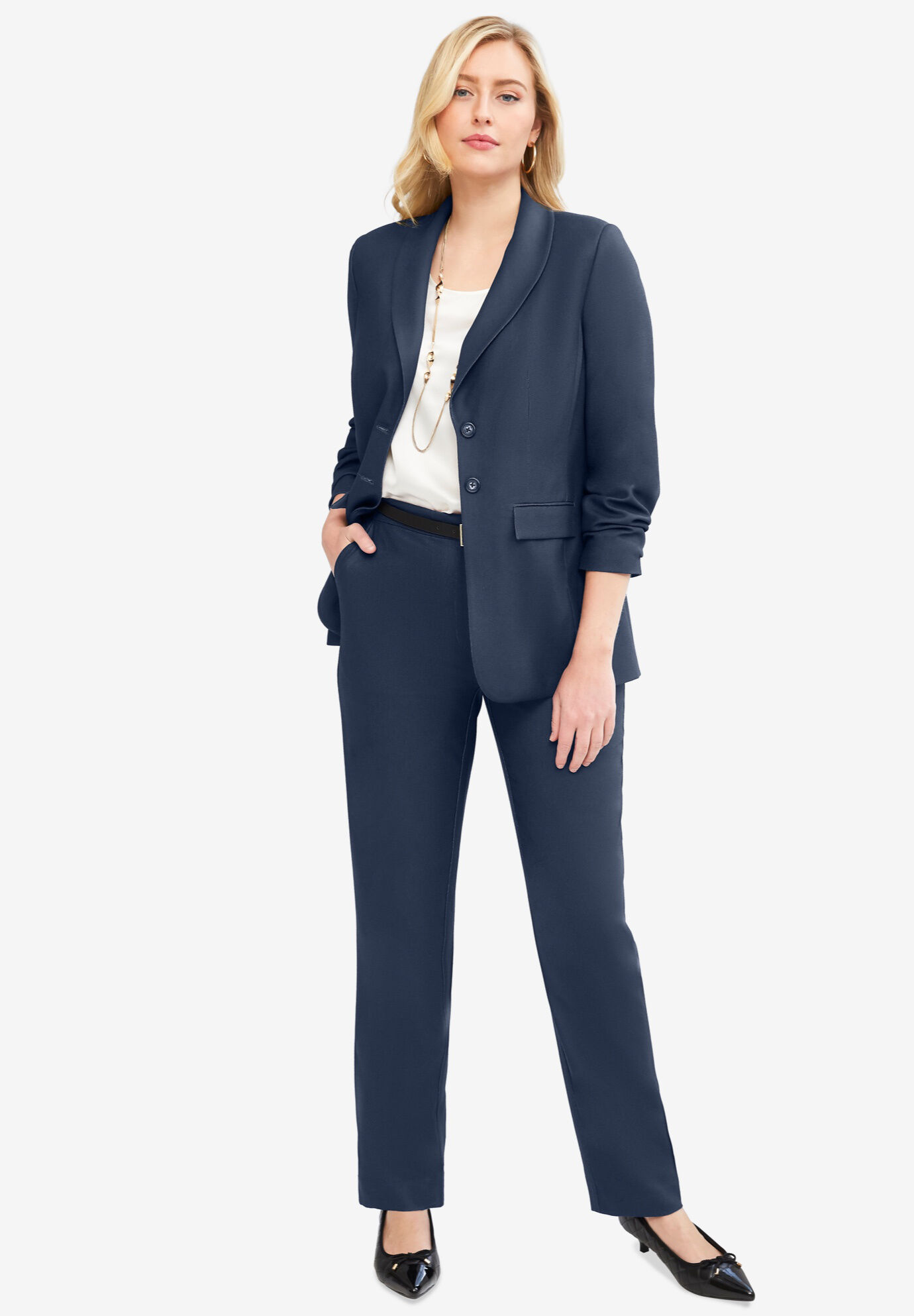 Piece Stretch Crepe SingleBreasted Pantsuit\ufeff