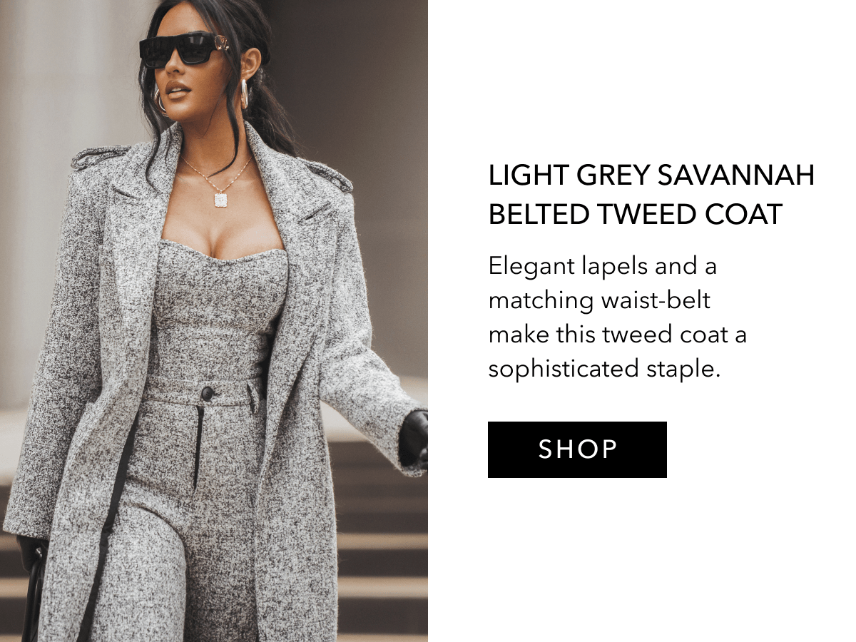 Light Grey Savannah Belted Tweed Coat