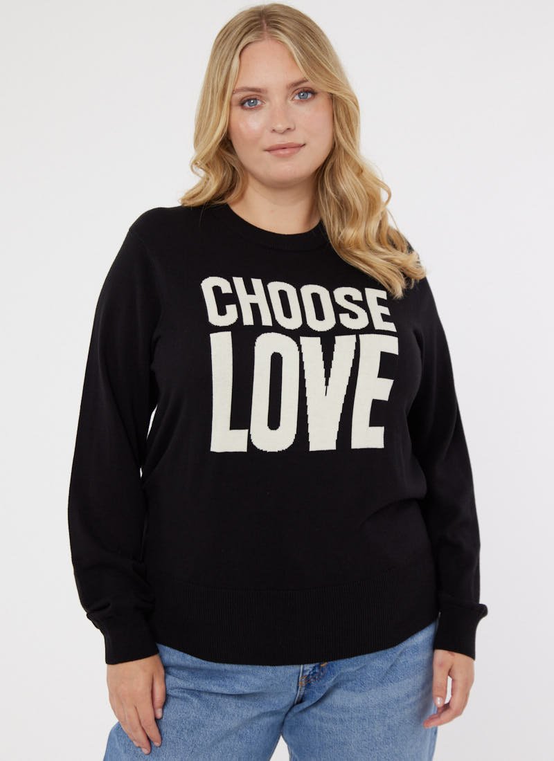 Aphrodite Choose Love Slogan Knit - Black