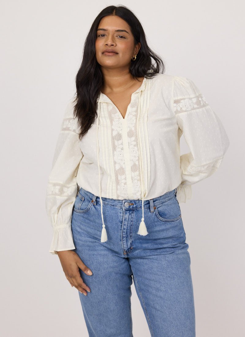 Florence Tie Neck Dobby Blouse - White